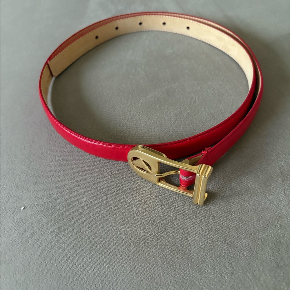 Elegant Red Leather Belt with Gold Buckle